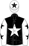 Black, white star, white sleeves, black stars, white cap, black star