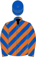 Royal blue and orange diagonal stripes, royal blue cap