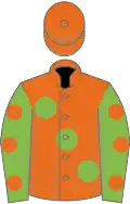 Orange, large Light Green spots, Light Green sleeves, Orange spots