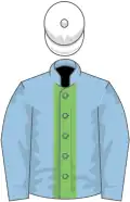 Light blue, light green stripe, white cap