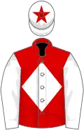 Red, white diamond and sleeves, white cap, red star