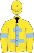 Yellow, light blue cross of lorraine and armlets