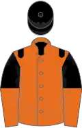 Orange, black epaulets, black and orange halved sleeves, black cap