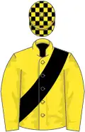 YELLOW, black sash, check cap