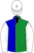 Green and blue (halved), white sleeves and cap