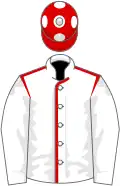 White, red seams on body, red cap, white spots