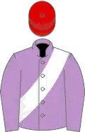 Mauve, white sash, red cap