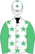 White, emerald green stars, sleeves and stars on cap