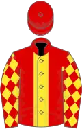 Red, yellow stripe and diamonds on sleeves