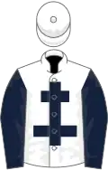 White, dark blue cross of lorraine and sleeves