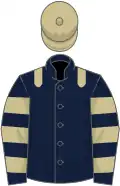 Dark blue, beige epaulets, hooped sleeves, beige cap