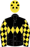 Black, yellow triple diamond and diamonds on sleeves, yellow cap, black diamonds