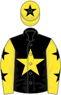 Black, yellow star, yellow sleeves, black stars, yellow cap, black star