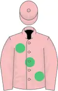 Pink, large emerald green spots