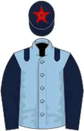Light blue, dark blue epaulets and sleeves, dark blue cap, red star
