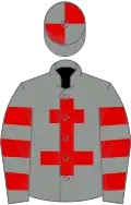 Grey, red cross of lorraine, hooped sleeves, quartered cap