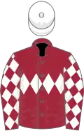 Maroon, white triple diamond and diamonds on sleeves, white cap