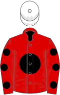 Red, black disc, spots on sleeves, white cap