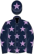 Dark blue, mauve stars, dark blue cap, mauve star