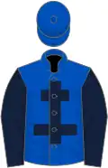 Royal blue, dark blue cross of lorraine and sleeves