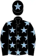 Black, light blue stars, black cap, light blue star