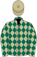 Beige and dark green diamonds, beige cap