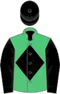 Emerald green, black diamond and sleeves, black cap