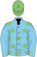 Sky blue,light green stars on jacket, light green cap