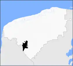 Location of Oxkutzcab in Yucatán