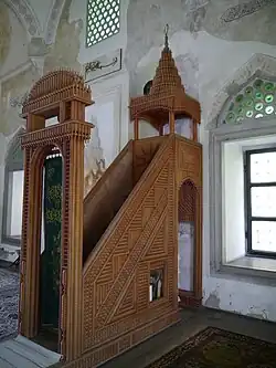 The minbar or pulpit. Both the minbar and the kürsü are made from rosewood.[8]