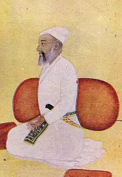 Painting of Adina Beg Khan leaning against a bolster