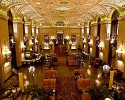 Palmer House lobby in 2009; three Palmer House hotels have been located on State Street in Chicago