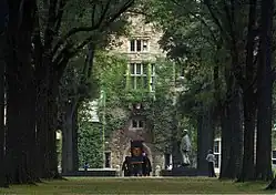 Southwestern Hall viewed from Oak Alley