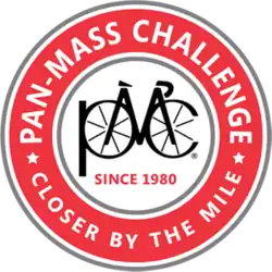 Event logo, which is a bike with the tires spelling out, sort of, P M C