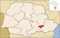 Location of the municipality of Palmeira in the state of Paraná.