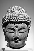 Head of Buddha, 10th–11th century. Cast iron, h. 37.4&nbsp;cm. National Museum of Korea.