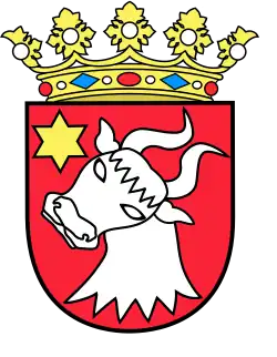 Arms with comital heraldic crown as used by Christopher Paus, e.g. in the painting seen above, drawn in the modern style.