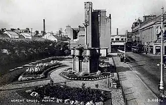 A c. 1950 view, looking north, showing the buildings demolished to make way for the shopping centre, including (closest to the camera), the fire station