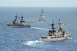 BRP Ramon Alcaraz (PF-16) with BRP&nbsp;Gregorio del Pilar and US Navy USS&nbsp;John S. McCain during CARAT Philippines 2014.