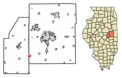 Location of Ivesdale in Piatt and Champaign Counties, Illinois.