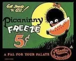 Reproduction of an old tin sign advertising Picaninny Freeze, a frozen treat.