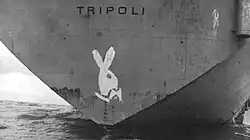 Playboy Bunny painted on the stern of Tripoli in 1967