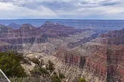 close-up and far views of the Tonto Group formations. Note in far view the cliff-run of the Tapeats Sandstone cliff below the (whitish)-greenish Bright Angel Shale-(often dull-greenish, but even yellowish in northeast Grand Canyon).