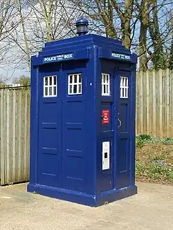 Glasgow police box, reminiscent of Doctor Who's TARDIS