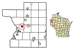 Location of Centuria in Polk County, Wisconsin.