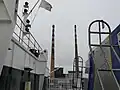 The ship passing by the Poolbeg chimneys as it leaves Dublin in 2022
