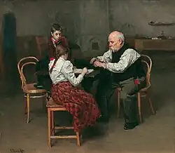 Grandpa helps granddaughter with homework (before 1914)