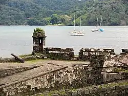 Portobelo bay and ruins of Spanish fortifications