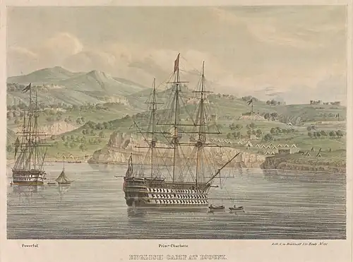 HMS Powerful and Princess Charlotte at the English Camp at Djouni, near Sidon, in 1840