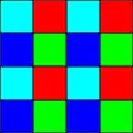 The RGBE array uses a fourth color, cyan, as well as red, green and blue